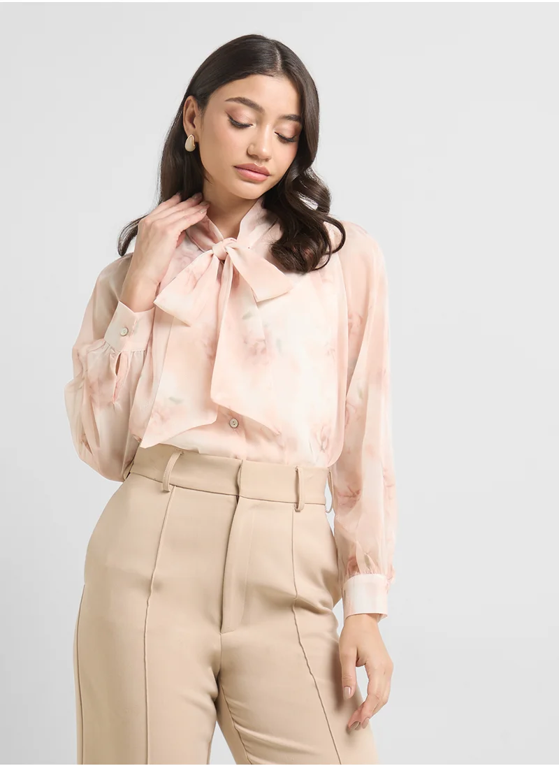 ELLA Printed Top With Neck Tie Up