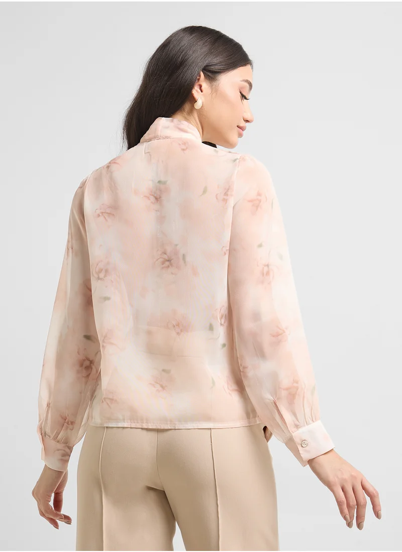 ELLA Printed Top With Neck Tie Up