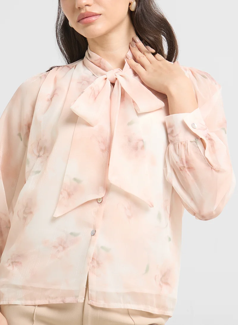 ELLA Printed Top With Neck Tie Up