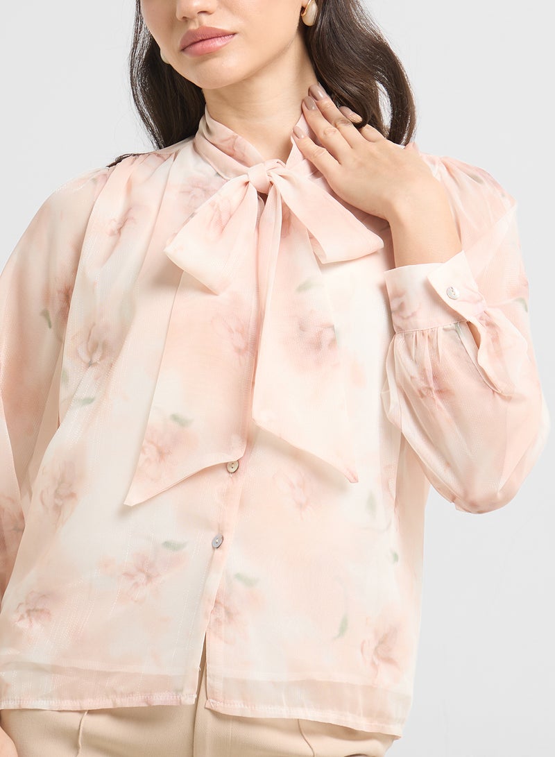 ELLA Printed Top With Neck Tie Up  - Image 3