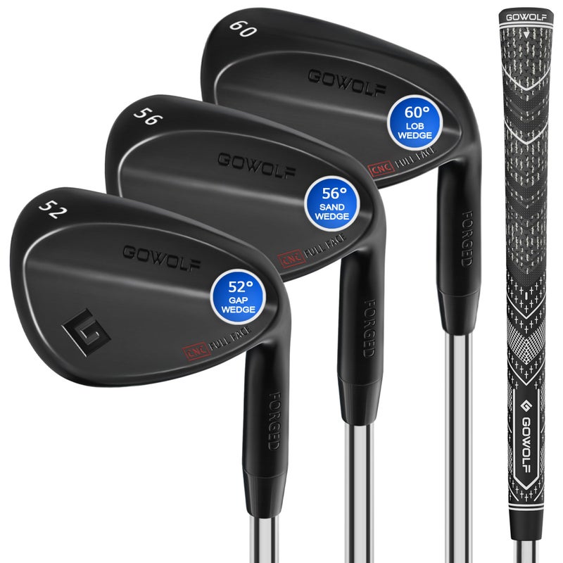 Gowolf Golf Wedges 52 56 60 Sets Right Hand Forged Full Face Golf Wedge Set for Men Premium Golf Gap Wedge Sand Wedge Lob Wedge Golf Club Great Golf Gifts CNC Milled Face for More Spin Black - Image 2