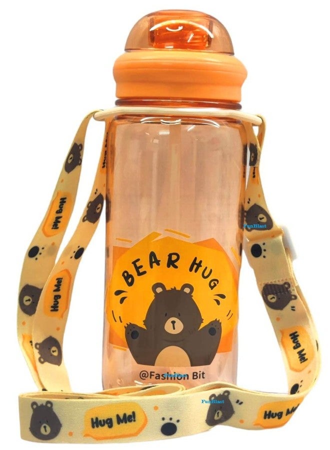 Funeiko Cute Water Bottle for Kids – Cartoon Animal Design Sipper Bottle with Straw & Adjustable Strap Stylish Water Bottle with Sipper, School Water Bottle for Kids – 520 ML (Bear) - Image 1