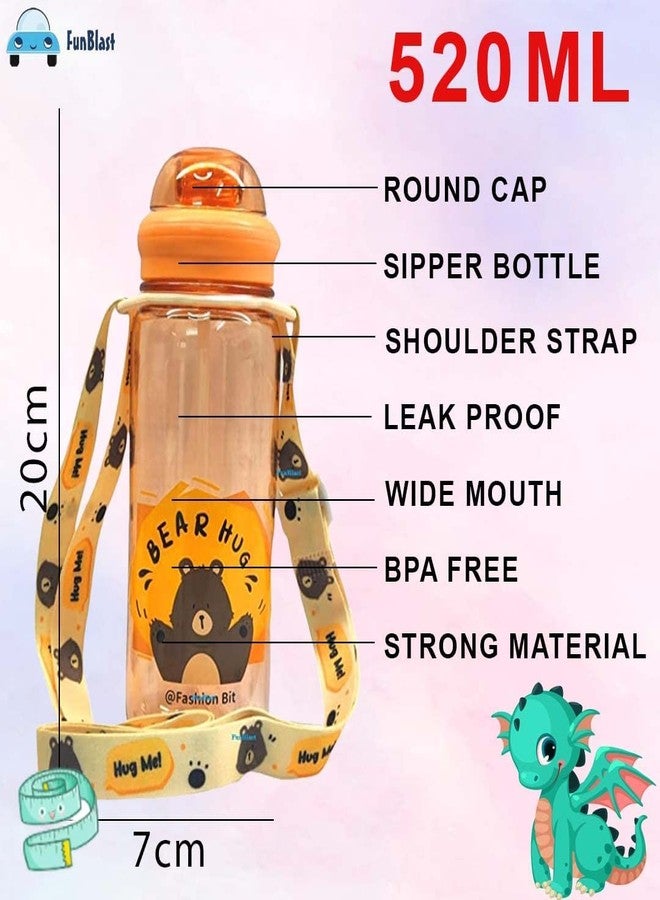 Funeiko Cute Water Bottle for Kids – Cartoon Animal Design Sipper Bottle with Straw & Adjustable Strap Stylish Water Bottle with Sipper, School Water Bottle for Kids – 520 ML (Bear) - Image 2