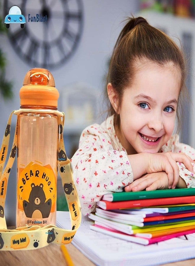 Funeiko Cute Water Bottle for Kids – Cartoon Animal Design Sipper Bottle with Straw & Adjustable Strap Stylish Water Bottle with Sipper, School Water Bottle for Kids – 520 ML (Bear) - Image 4