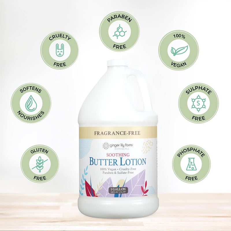 Ginger Lily Farms Botanicals Soothing Butter Lotion for Dry, Sensitive Skin, 100% Vegan & Cruelty-Free, Fragrance Free, 1 Gallon (128 fl oz) Refill (pack of 1) - Image 5