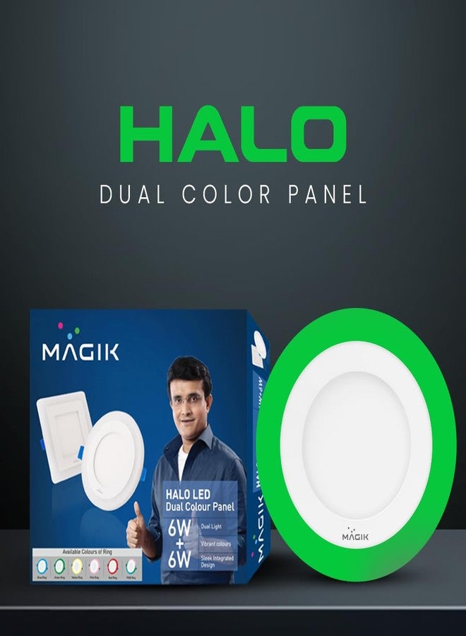 ماجيك لوحة إضاءة LED ثنائية اللون من MAGIK Halo (أبيض + أخضر) بقوة 12 واط (6 واط + 6 واط) | تصميم دائري أنيق ونحيف ومتكامل | موفرة للطاقة | عبوة من قطعة واحدة - Image 2