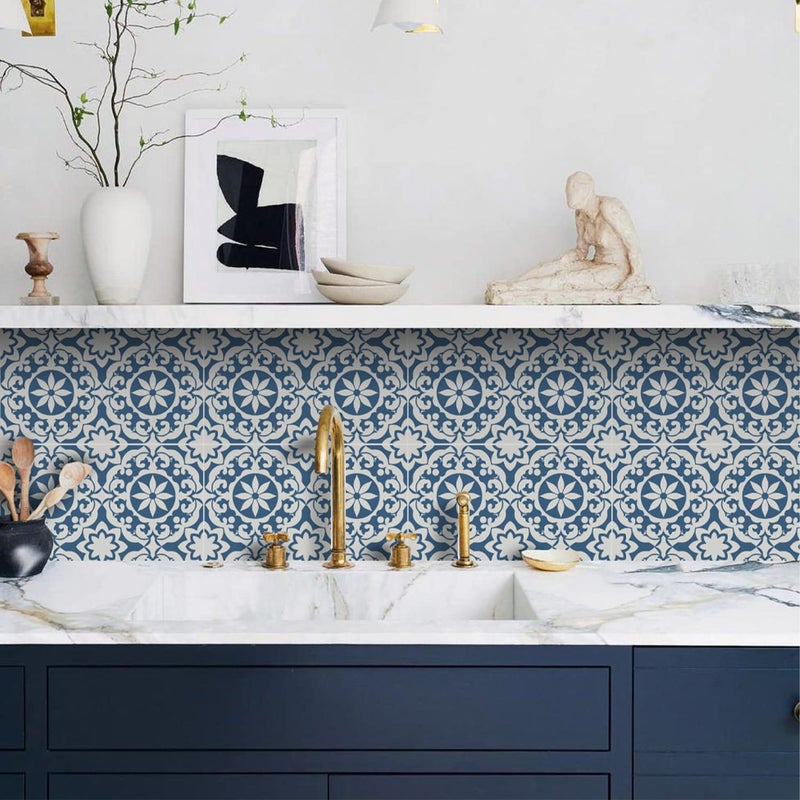 Alwayspon Tile Sticker Blue Moroccan Self Adhesive Stick on Tiles Transfer Sticker for Bathroom Kitchen Splashback for Cooker Peel and Stick Adhesive Vinyl Wall Tiles Sticker 10PcsX15cm6inch