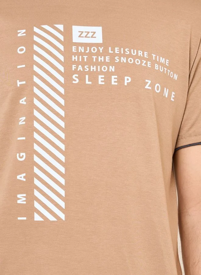 Styli Slogan Print Sleep T-shirt and Short with Pocket Set