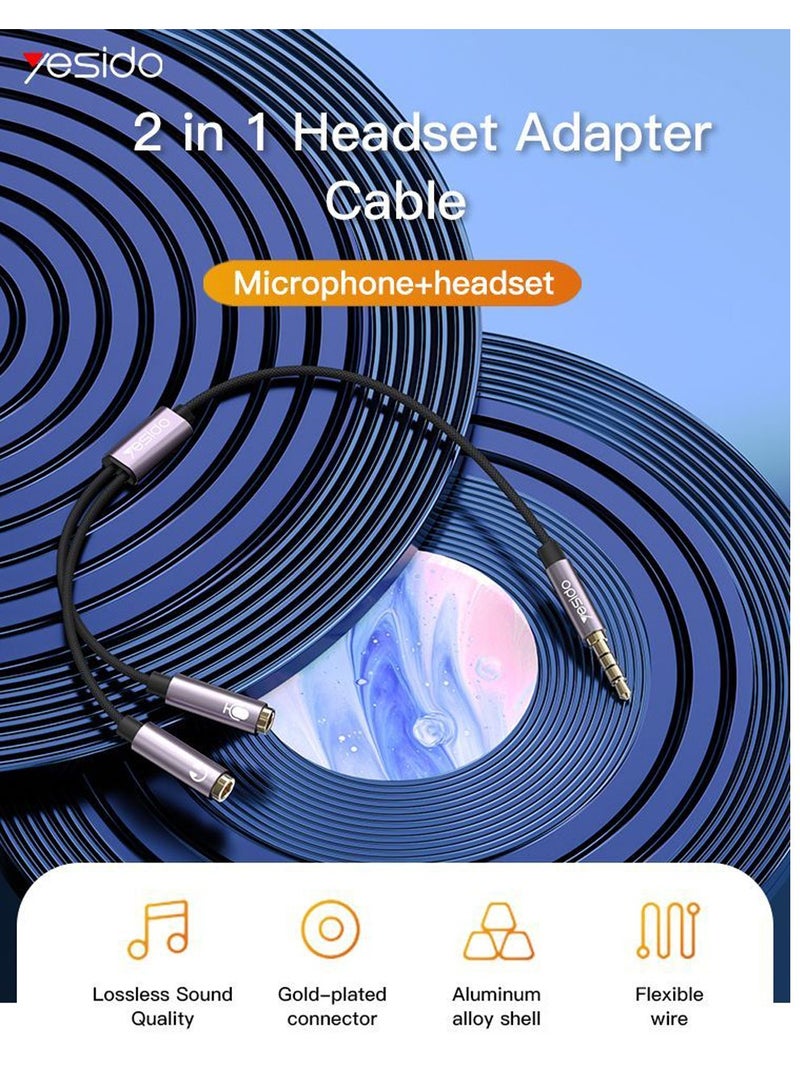 يسيدو YAU28 مقسم صوت 30 سم (3.5 مم ذكر إلى 3.5 مم أنثى) كابل صوت لسماعات الميكروفون أسود/رمادي - Image 2