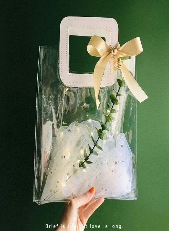 Rmannke Clear Gift Bag with Handle, 4 Pcs Transparent PVC Gift Bag, Heavy Duty Reusable Gift Wrap Bags for Bridal Party, Baby Shower, Wedding Favor, Shopping Bag Bulk- 7"x4" x8" - Image 1