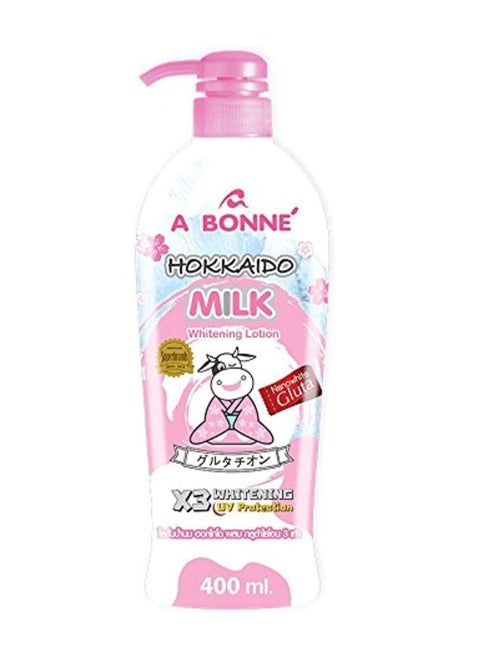 A BONNE Hokkaido Milk Whitening Lotion x3 Glutathione Enriched UV Protected and 400ml of Smooth Skin Perfection