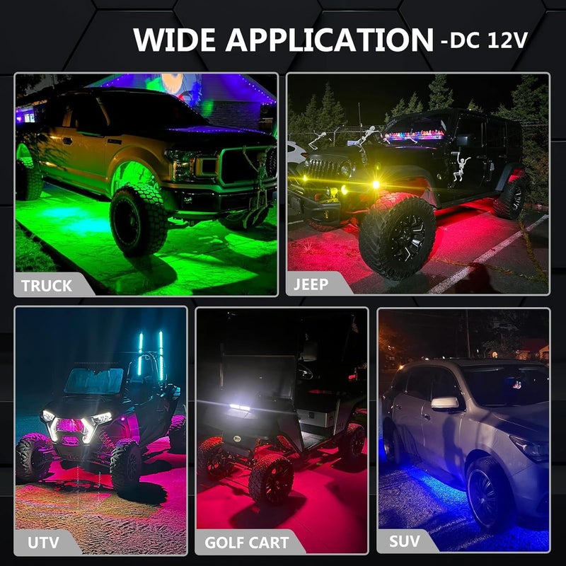 TDE Explorer.Lighting 4 Pods RGB LED Rock Lights with Dual Zone Brake, Waterproof Multicolor Underglow Lights Kit for ATV UTV Golf Cart Trucks RZR SXS, Neon Underbody Light with App Remote Control Flashing Music Sync 12V - Image 3