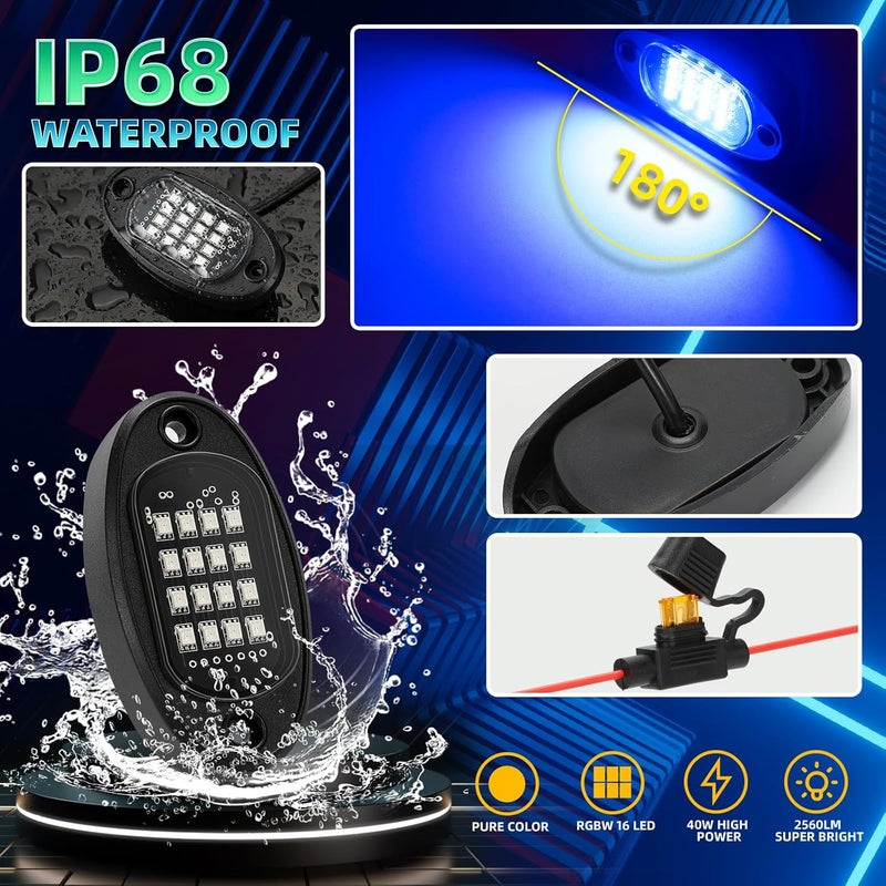 TDE Explorer.Lighting 4 Pods RGB LED Rock Lights with Dual Zone Brake, Waterproof Multicolor Underglow Lights Kit for ATV UTV Golf Cart Trucks RZR SXS, Neon Underbody Light with App Remote Control Flashing Music Sync 12V - Image 5