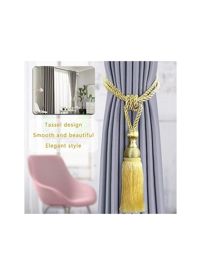 The Bros Mesh Ball Tassel Curtain Tiebacks, 2Pcs Antique Tassels Holdbacks Living Tassel Ball Rope, Handmade Braided Rope Decorative Drape Tie Backs for Home and Office Window Drapery (Gold)  - Image 3
