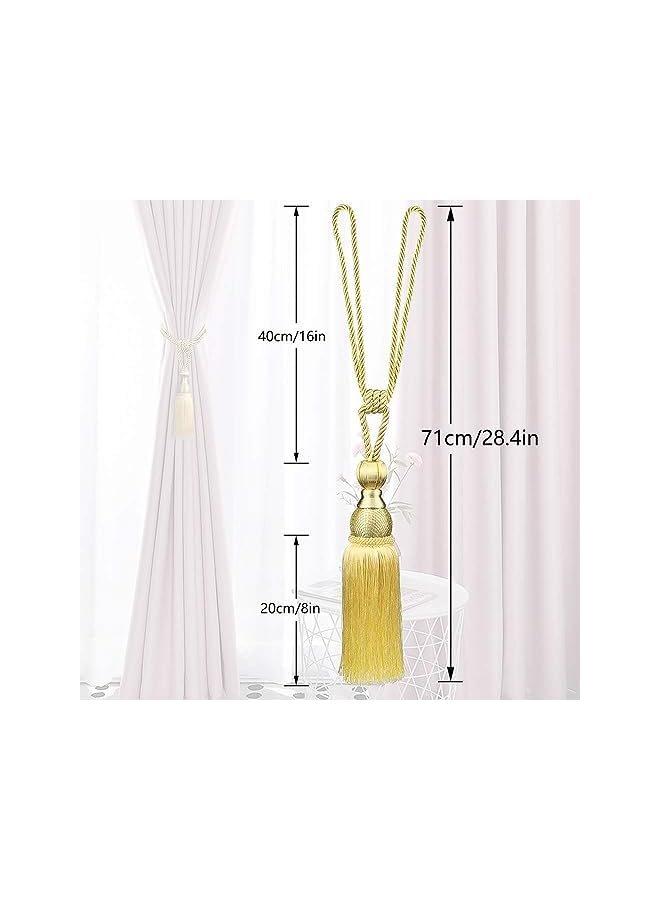 The Bros Mesh Ball Tassel Curtain Tiebacks, 2Pcs Antique Tassels Holdbacks Living Tassel Ball Rope, Handmade Braided Rope Decorative Drape Tie Backs for Home and Office Window Drapery (Gold)  - Image 2