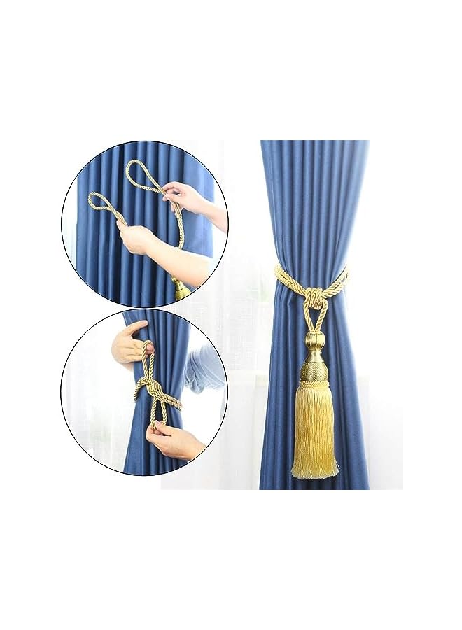 The Bros Mesh Ball Tassel Curtain Tiebacks, 2Pcs Antique Tassels Holdbacks Living Tassel Ball Rope, Handmade Braided Rope Decorative Drape Tie Backs for Home and Office Window Drapery (Gold)  - Image 4