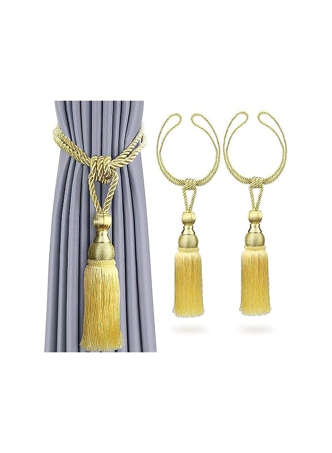 The Bros Mesh Ball Tassel Curtain Tiebacks, 2Pcs Antique Tassels Holdbacks Living Tassel Ball Rope, Handmade Braided Rope Decorative Drape Tie Backs for Home and Office Window Drapery (Gold)  - Image 5
