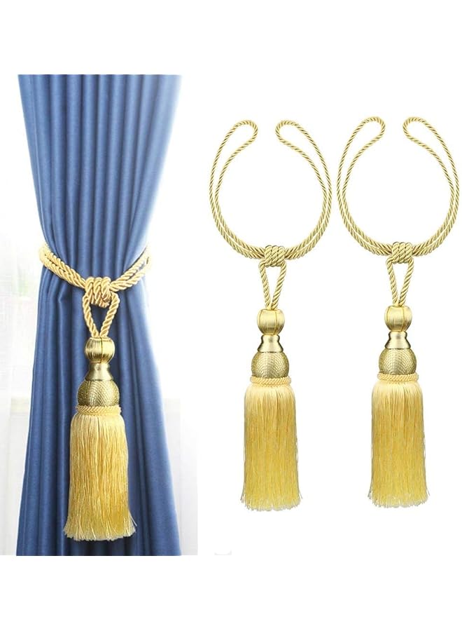 The Bros Mesh Ball Tassel Curtain Tiebacks, 2Pcs Antique Tassels Holdbacks Living Tassel Ball Rope, Handmade Braided Rope Decorative Drape Tie Backs for Home and Office Window Drapery (Gold)  - Image 1