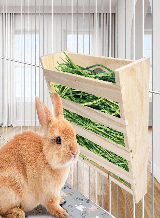 Hamiledyi Small Rabbit Hay Feeder with Litter Box Wooden Food Feeding Manger Bunny Hay Dispenser Small Animals Grass Holder for Guinea Pig Hamsters Bunny Chinchilla - Image 3