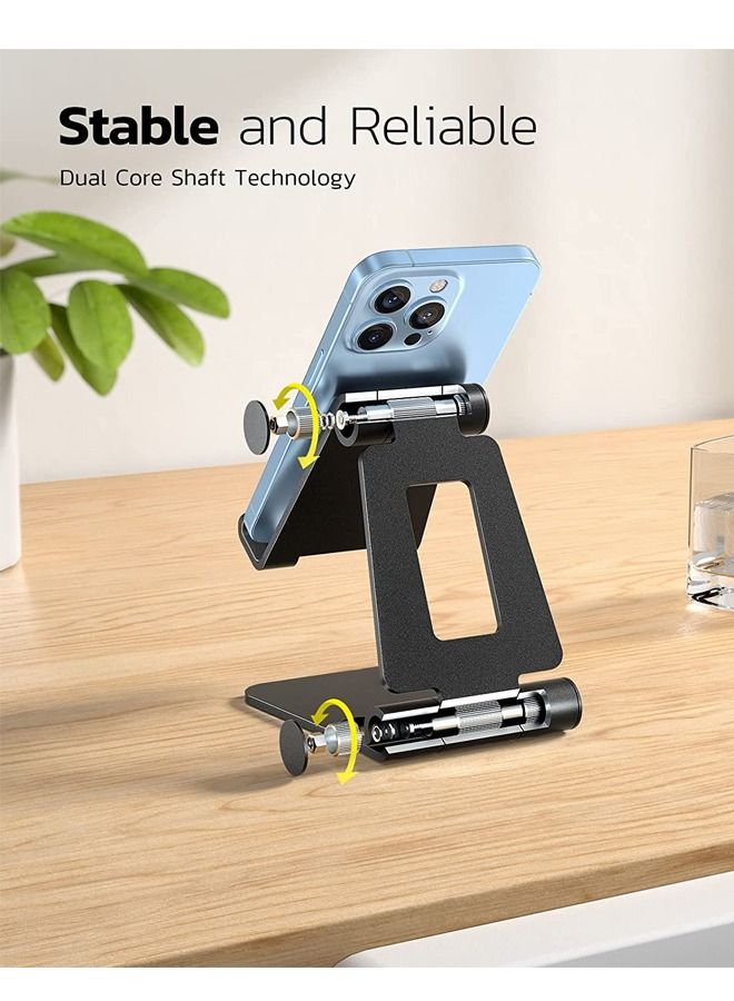Padom Dual Folding Cell Phone Stand, Fully Adjustable Foldable Desktop Phone Holder Cradle Dock Compatible with Phone 14 13 12 11 Pro Xs Xs Max Xr X 8, Nintendo Switch, All Phones - Image 2