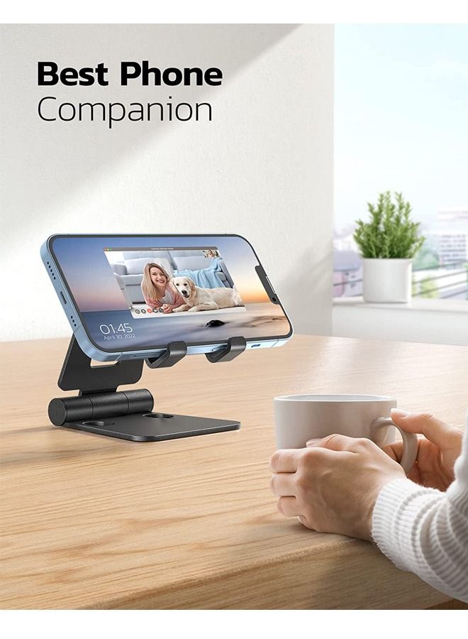 Padom Dual Folding Cell Phone Stand, Fully Adjustable Foldable Desktop Phone Holder Cradle Dock Compatible with Phone 14 13 12 11 Pro Xs Xs Max Xr X 8, Nintendo Switch, All Phones - Image 5
