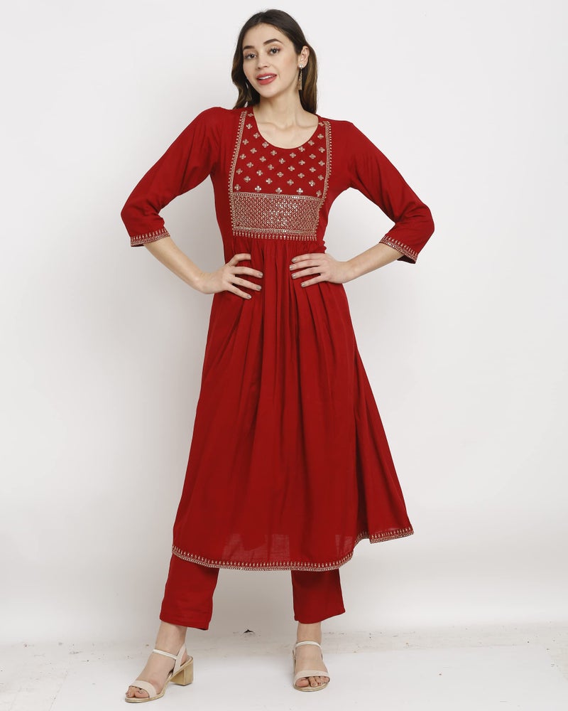 Rajnandini Women's Rayon Embroidered Kurta Set with Dupatta (JOPLVL245-L_Maroon_L) - Image 5