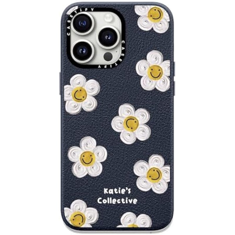 كاستيفي كاسيتي جراب ايفون 15 برو ماكس محبب 【نسيج/ حماية من السقوط بطول 5 قدم/ متوافق مع ماج سيف】 - طباعة زهور - ديزي من كاتي-اس كوليكتيف - ازرق كحلي - Image 3