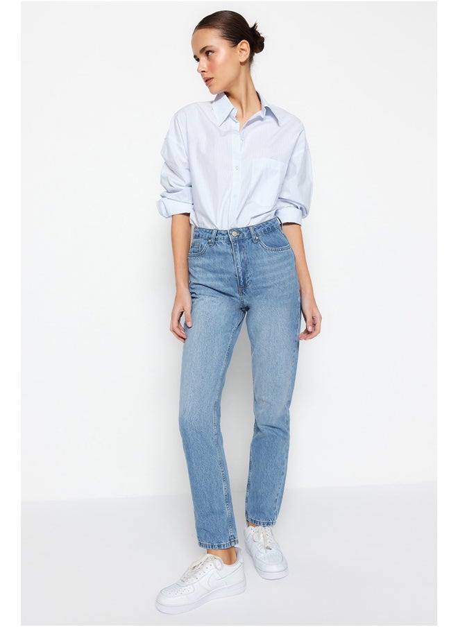trendyol - Blue High Waist Straight Jeans TWOSS22JE0653 - Image 1