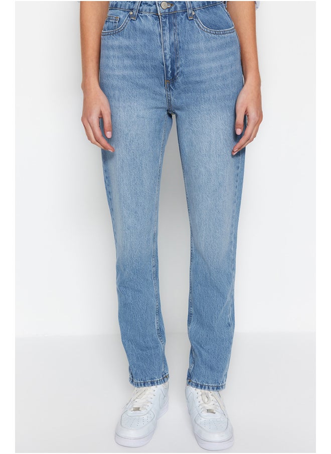 trendyol - Blue High Waist Straight Jeans TWOSS22JE0653 - Image 1