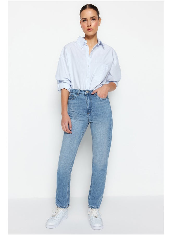 trendyol - Blue High Waist Straight Jeans TWOSS22JE0653 - Image 1