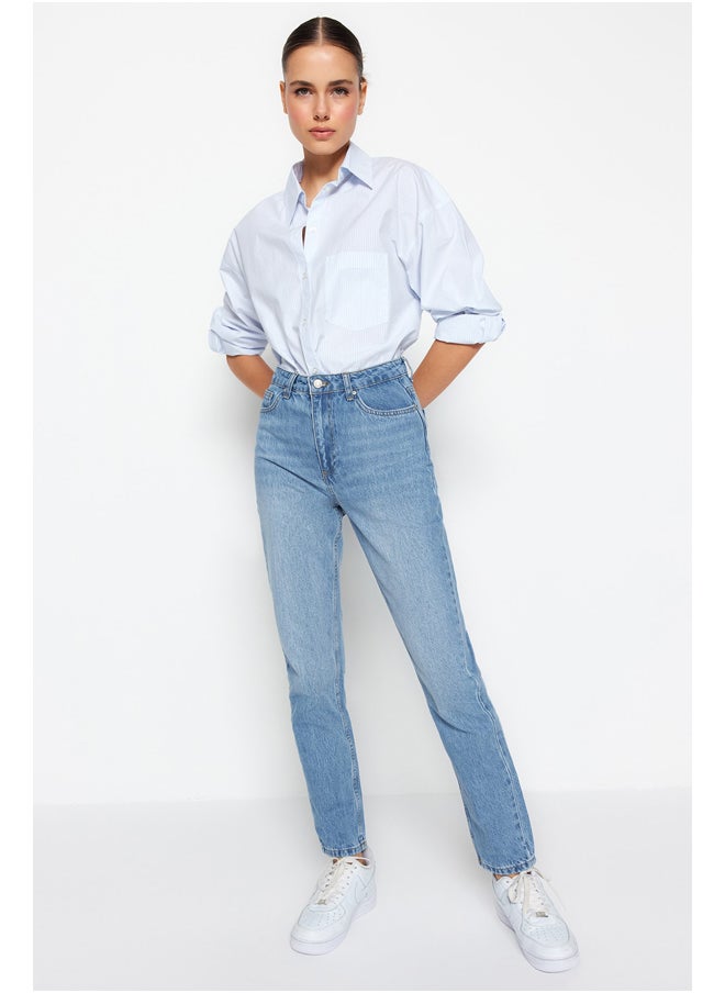 trendyol - Blue High Waist Straight Jeans TWOSS22JE0653 - Image 1
