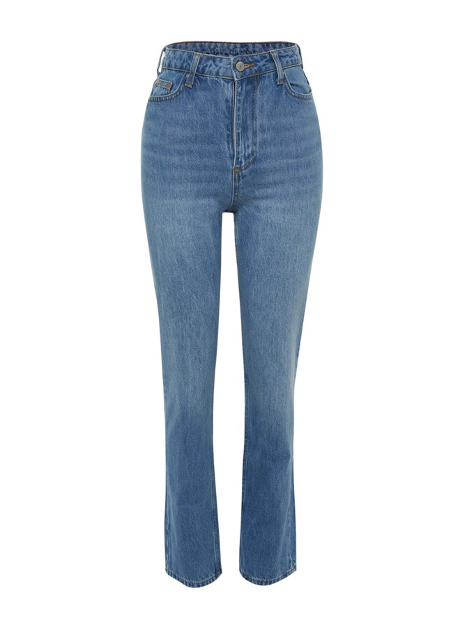 trendyol - Blue High Waist Straight Jeans TWOSS22JE0653 - Image 1