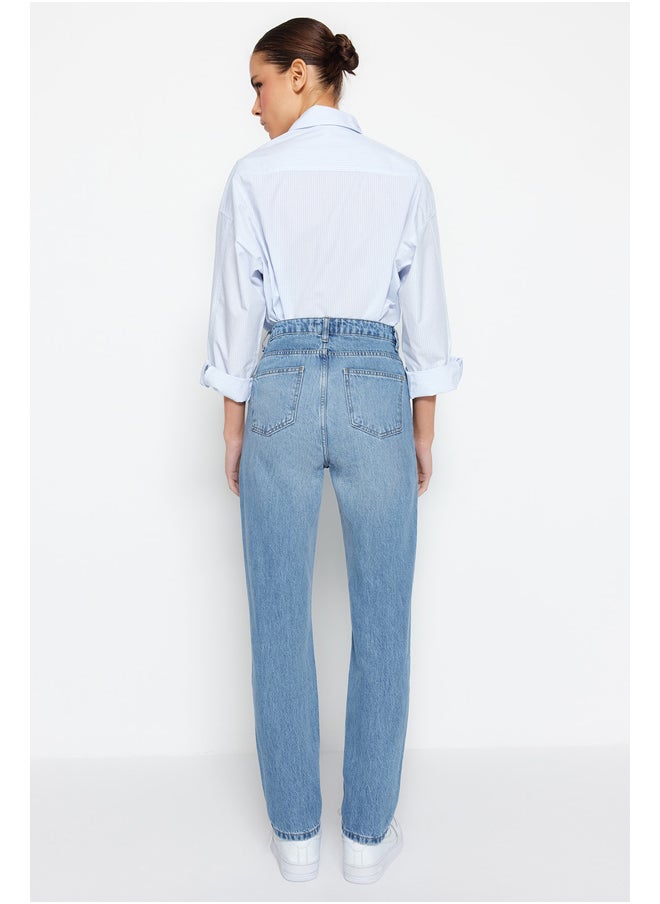 trendyol - Blue High Waist Straight Jeans TWOSS22JE0653 - Image 1
