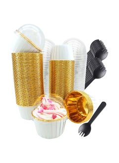 Generic Cupcake Liners with Dome Lids 50Pack,Free-Air 3.5Oz Mini Foil Baking Cups Muffin Liners,Disposable Ramekins Cupcake Tins Cupcake Wrappers for Wedding Birthday Party,with Spoons-White in gold  - Image 1