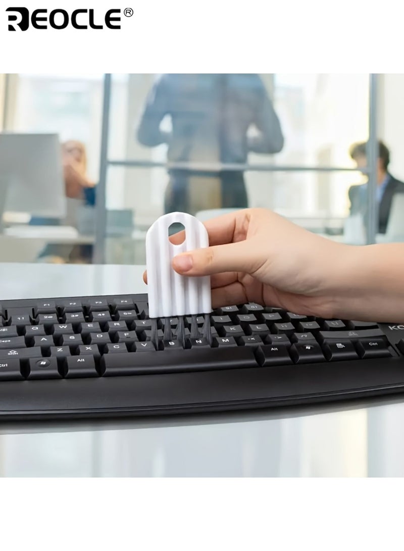 REOCLE 8pcs Multi-Function Computer Cleaning Kit Soft Brush Keyboard Cleaner Corner Gap Duster Cap Cleaner Ergonomic Anti-Slip Texture Grip No-Drill Adhesive Hanging Design - Image 2