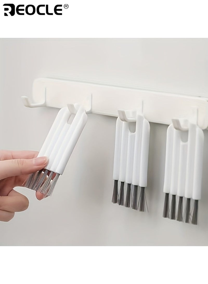 REOCLE 8pcs Multi-Function Computer Cleaning Kit Soft Brush Keyboard Cleaner Corner Gap Duster Cap Cleaner Ergonomic Anti-Slip Texture Grip No-Drill Adhesive Hanging Design - Image 5