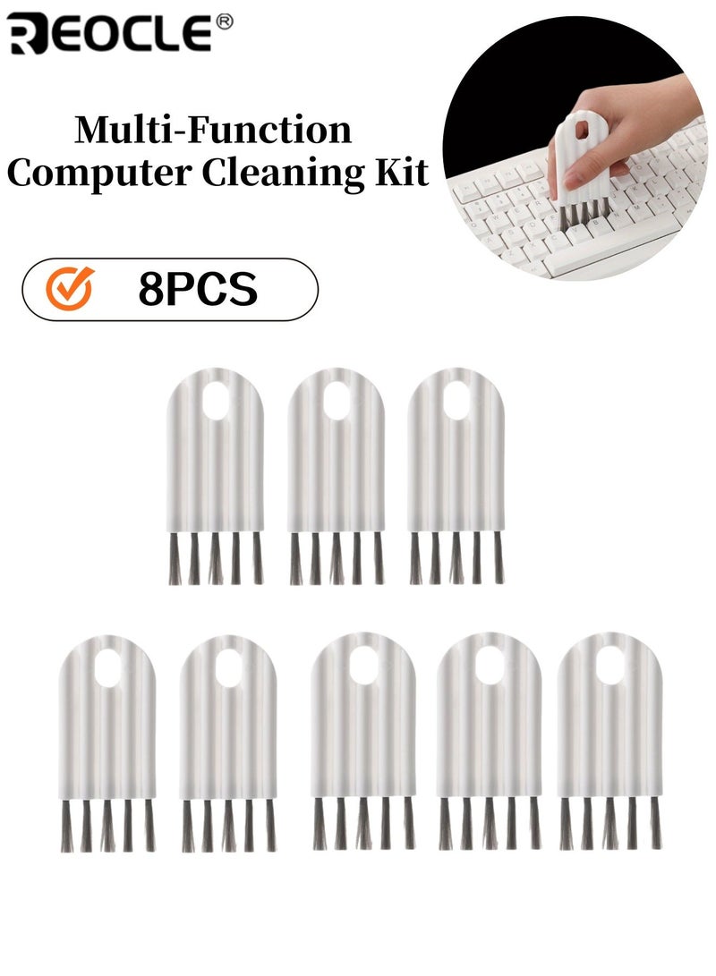 REOCLE 8pcs Multi-Function Computer Cleaning Kit Soft Brush Keyboard Cleaner Corner Gap Duster Cap Cleaner Ergonomic Anti-Slip Texture Grip No-Drill Adhesive Hanging Design - Image 1
