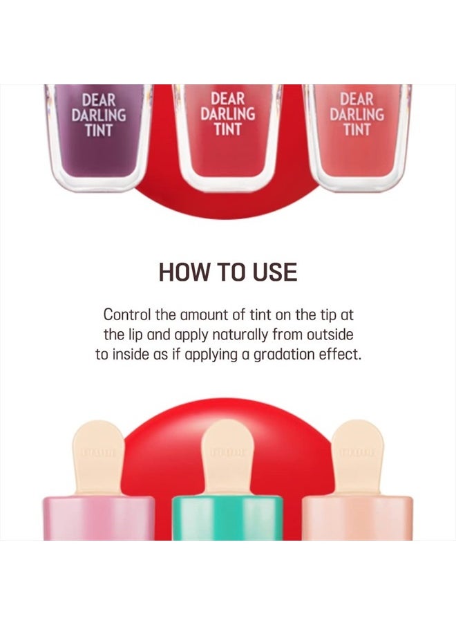 Dear Darling Water Gel Tint Ice Cream (RD306 Shark Red) (21AD) | Vivid High-Color Lip Tint with Minerals and Vitamins from Soap Berry Extract to Moisture Your Lips