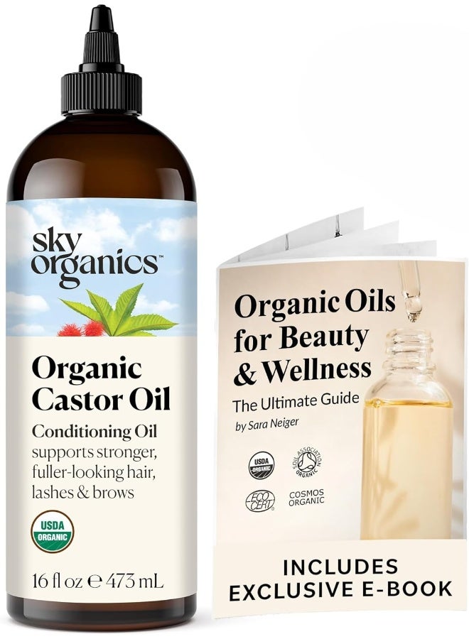 Sky Organics USDA Organic Cold Pressed (473ml) 100% Pure Hexane-Free Castor Oil – Moisturizing & Healing For Dry Skin Hair Growth – For Skin Hair Care Eyelashes – Caster Oil by Sky Organics - Image 1