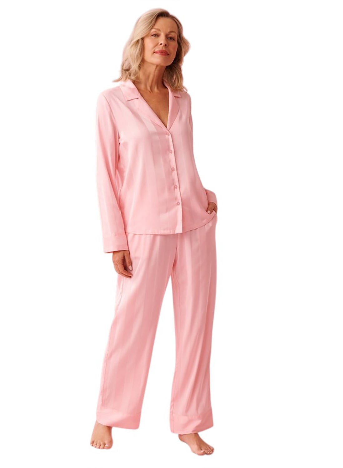Striped Long Sleeve Satin Pajama Set