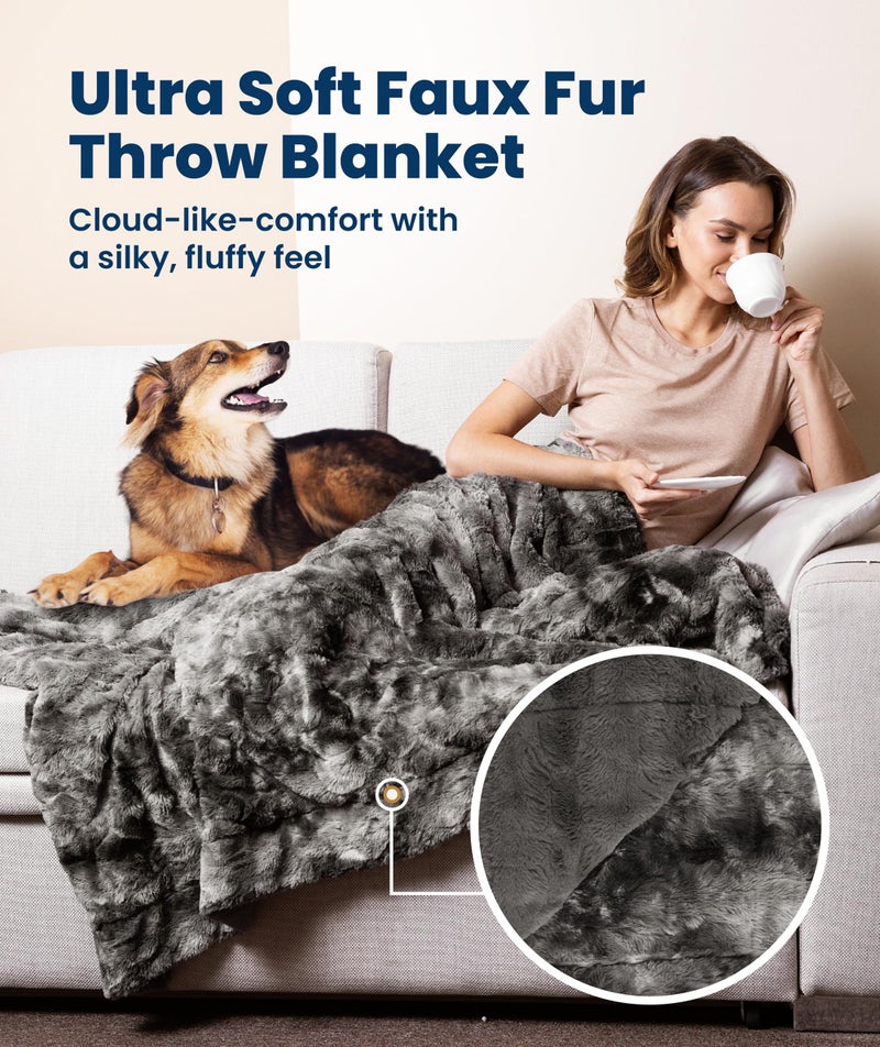 Everlasting Comfort Soft & Comfortable Gray Faux Fur Throw Blanket for Couch - (50"x65") Minky & Fluffy Fall Blankets & Throws, Plush Fuzzy Cover for Bed, Sofa & Living Room - Cozy Home Decor - Image 3