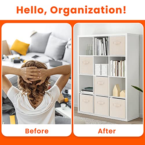 Criusia Large Storage Cubes - 13 Inch Heavy Duty Fabric Storage Bins for Shelves Closet, Cube Organizer - 8 Pack Collapsible Cube Storage Bins Baskets for Organizing Clothes Blankets Toys (Beige) - Image 4