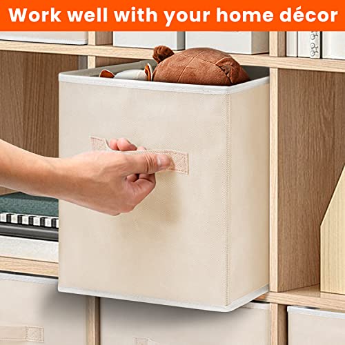 Criusia Large Storage Cubes - 13 Inch Heavy Duty Fabric Storage Bins for Shelves Closet, Cube Organizer - 8 Pack Collapsible Cube Storage Bins Baskets for Organizing Clothes Blankets Toys (Beige) - Image 5