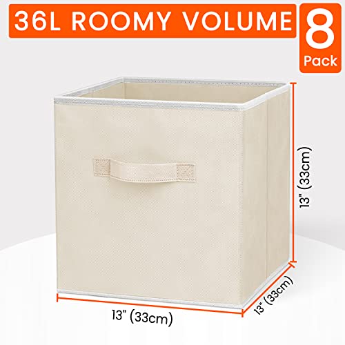 Criusia Large Storage Cubes - 13 Inch Heavy Duty Fabric Storage Bins for Shelves Closet, Cube Organizer - 8 Pack Collapsible Cube Storage Bins Baskets for Organizing Clothes Blankets Toys (Beige) - Image 2