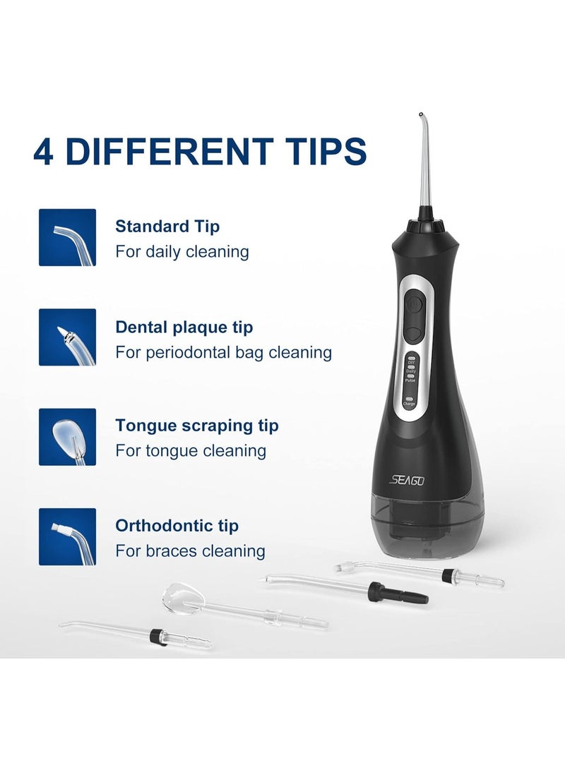 سيجو جهاز تنظيف الأسنان المائي Seago مزود بثلاثة أوضاع، منظف أسنان لاسلكي بالماء مع 5 رؤوس نفاثة، مقاوم للماء بمعيار IPX7، قابل لإعادة الشحن، محمول، قوي، مناسب للسفر والاستخدام المنزلي مع تقويم الأسنان. - Image 3