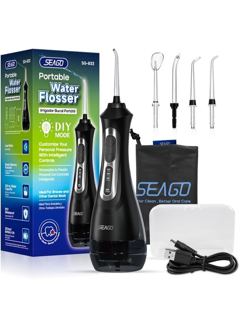 سيجو جهاز تنظيف الأسنان المائي Seago مزود بثلاثة أوضاع، منظف أسنان لاسلكي بالماء مع 5 رؤوس نفاثة، مقاوم للماء بمعيار IPX7، قابل لإعادة الشحن، محمول، قوي، مناسب للسفر والاستخدام المنزلي مع تقويم الأسنان. - Image 1