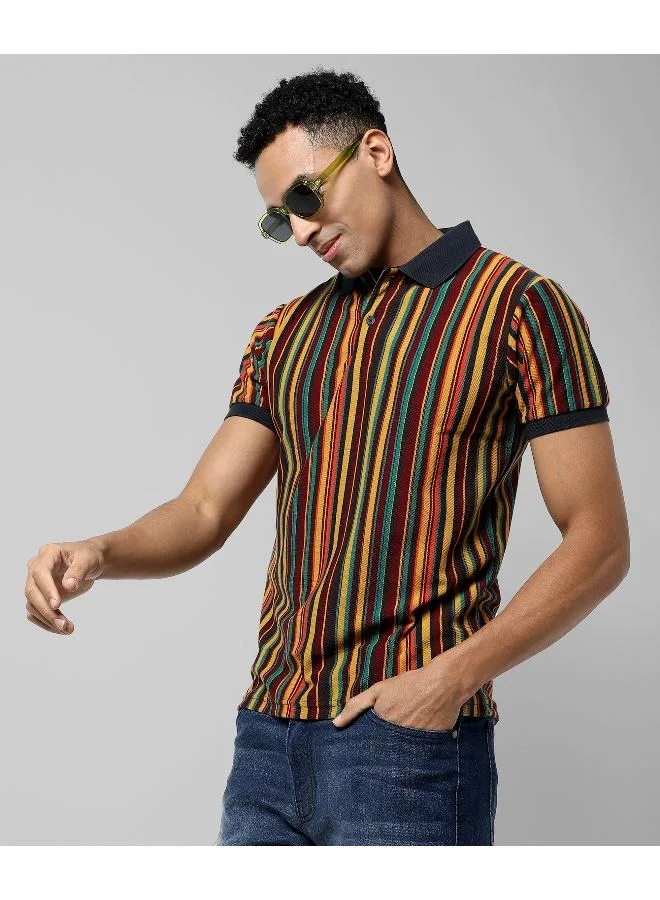 Campus Sutra Men's Striped Multicolour Regular Fit Casual T-Shirt