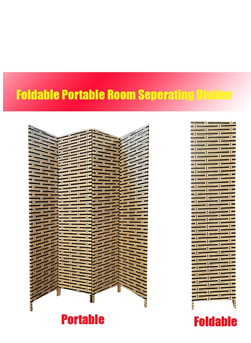 Generic 𝐅𝐅𝐃 Portable 4-Panel Privacy Screen | Lightweight & Durable Room Separator for Living Room, Bedroom, Office |  No Assembly Required, Stylish Rattan Finish  - Image 3