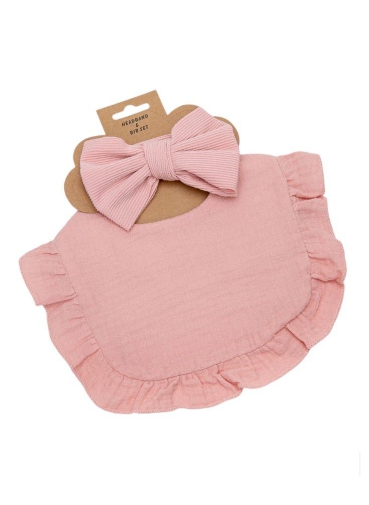 Bambimici Bambimici - Ava Small Ribbon Headband & Baby Bib Set - Pink  - Image 2