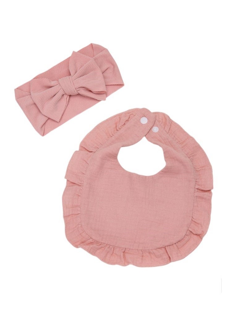 Bambimici Bambimici - Ava Small Ribbon Headband & Baby Bib Set - Pink  - Image 5